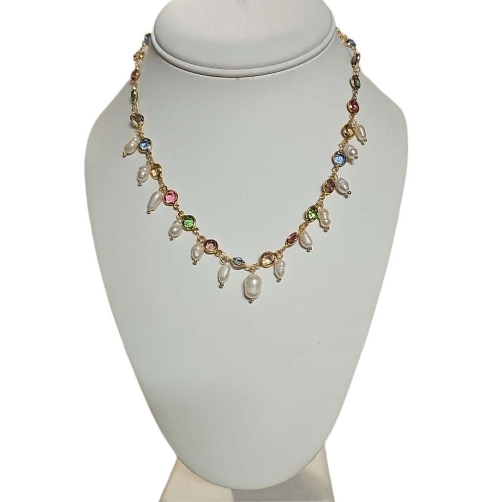 Colorful Freshwater Pearl and Crystal Necklace